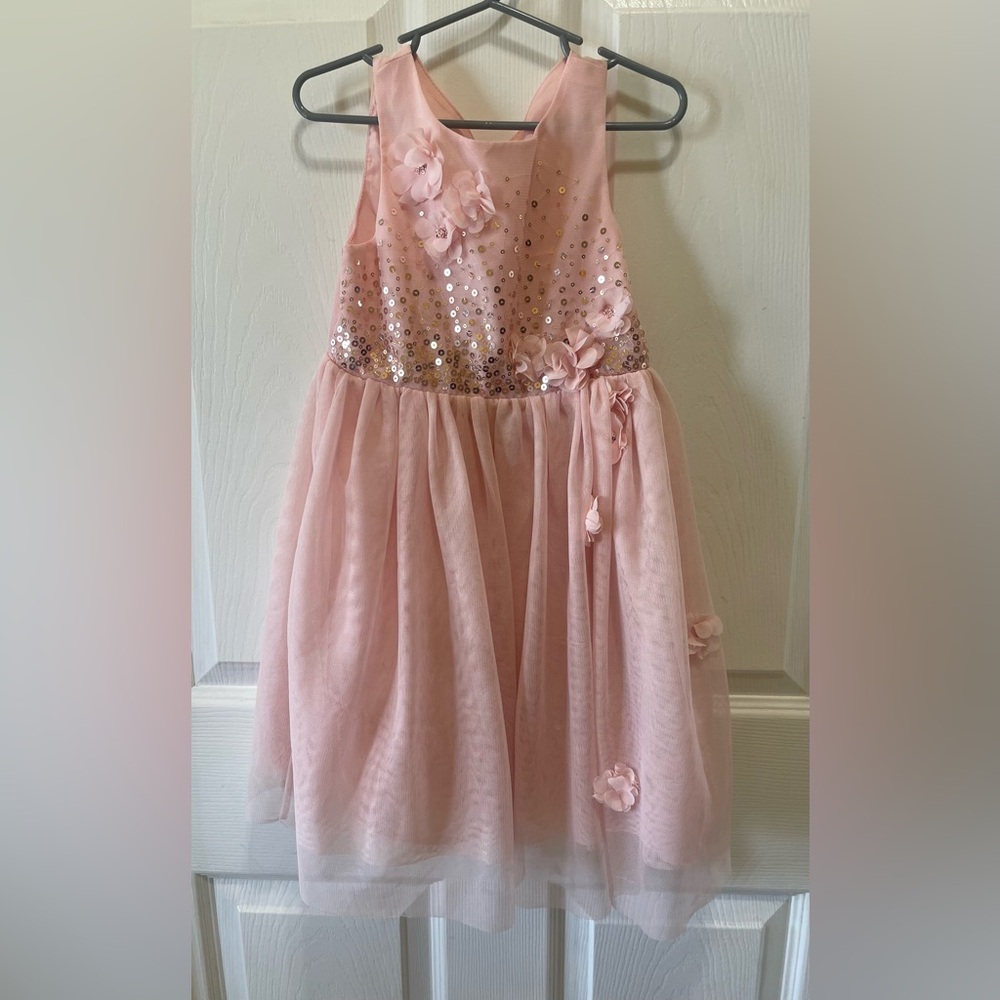 H&M Girl Dress Peach Pink Sequins and Flowers Size 3/4